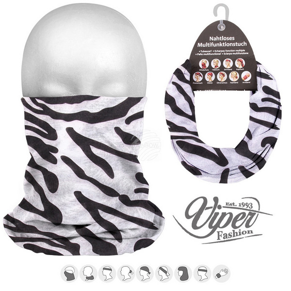 Viper Fashion 9in1 Multipurpose Microfiber Tube Scarf, Zebra